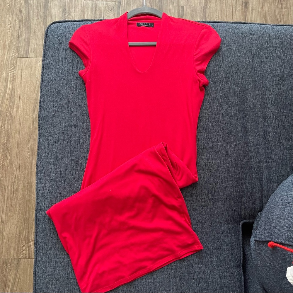 Red v-neck dress